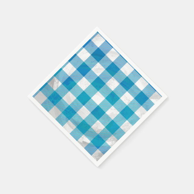 Serviettes Jetables à damiers Buffalo Plaid bleu et blanc (Coin)