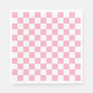 Serviettes Jetables À damiers rose et blanc