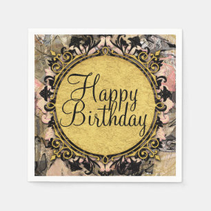 Serviettes Jetables Abstraite Swirl Rose Black & Gold Glam Grunge Part