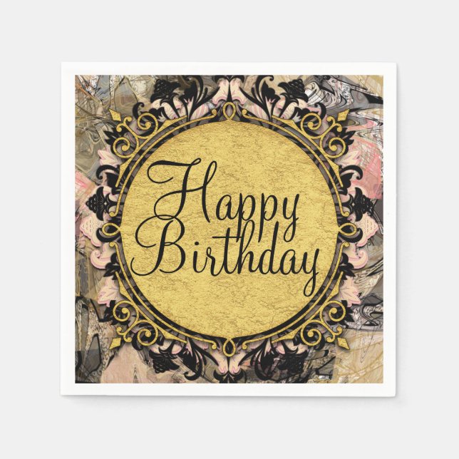 Serviettes Jetables Abstraite Swirl Rose Black & Gold Glam Grunge Part (Devant)