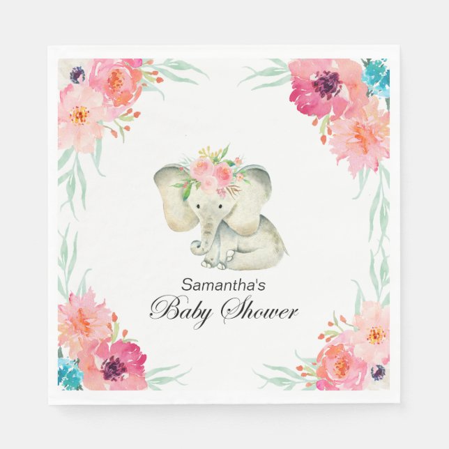 Serviettes Jetables Adorable bébé éléphant Baby shower fille (Devant)