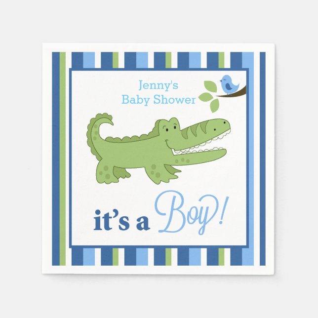 Serviettes Jetables Alligator C'est un Garçon Custom Napkin (Devant)