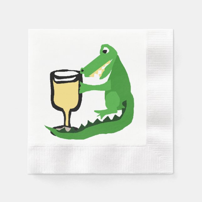 Serviettes Jetables Alligator drôle Verre de vin blanc (Devant)