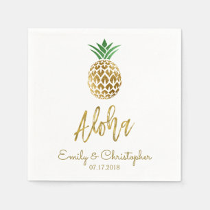 Serviettes Jetables Aloha Tropical Hawaiian Mariage Ananas Blanc