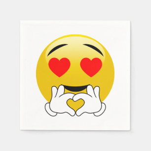 Serviettes Jetables Amour d'Emoji de yeux et de mains de coeur