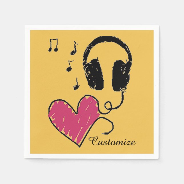 Serviettes Jetables Amoureux de musique écouteurs de coeur serviettes (Devant)