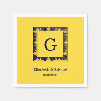 Serviettes Jetables Ananas, Clé grecque bleue marine #1 Monogramme enc