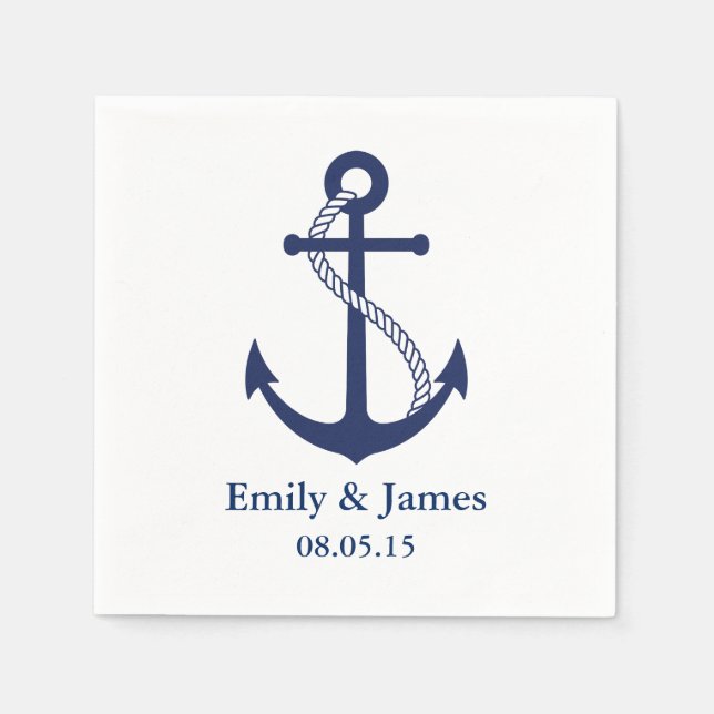 Serviettes Jetables Ancre bleue marine Mariage nautique (Devant)