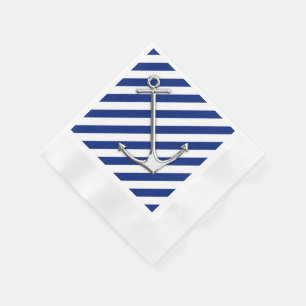 Serviettes Jetables Ancre de chrome sur des rayures de marine