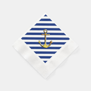 Serviettes Jetables Ancre d'or sur des rayures de marine