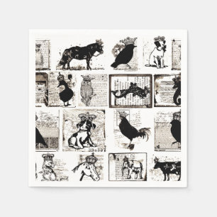 Serviettes Jetables Animaux royaux noirs et blancs vintages