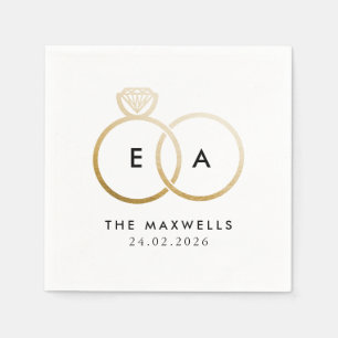 Serviettes Jetables Anneaux Mariages dorés modernes Cocktail Napkin