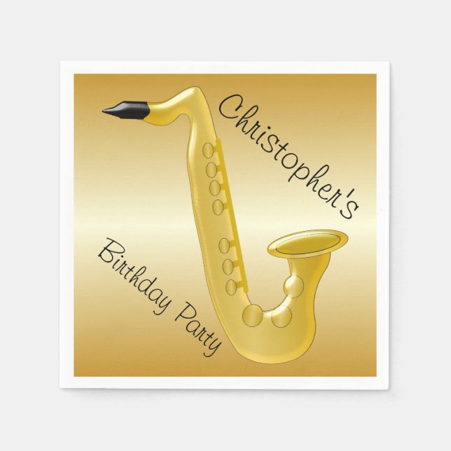 Serviettes Jetables Anniversaire de couleur or saxophone (Devant)