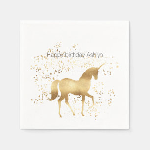 Serviettes Jetables Anniversaire de licorne de confettis d'or