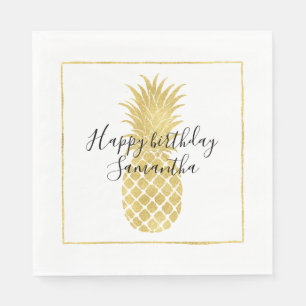 Serviettes Jetables Anniversaire étincelant d'ananas d'or