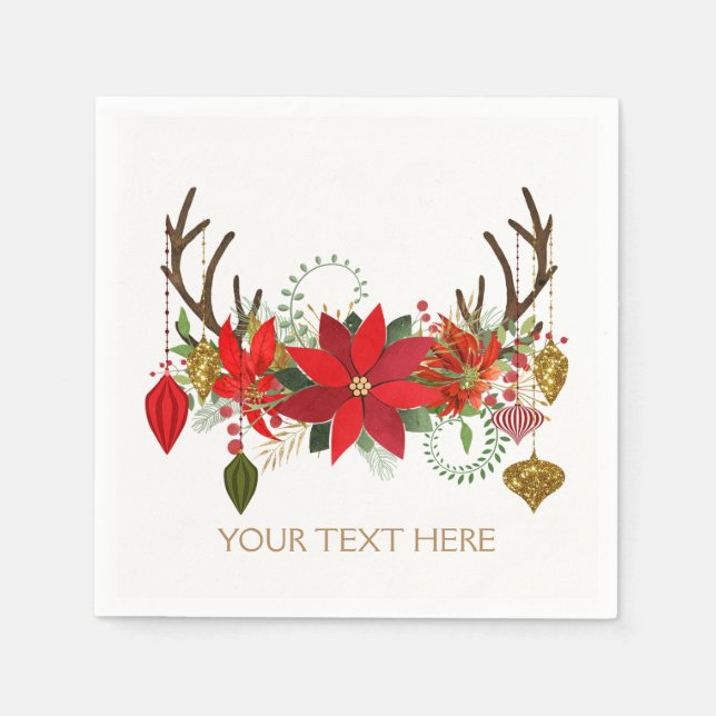 Serviettes Jetables Antlers Ornements Floraux Antlers Vacances Rustiqu (Devant)