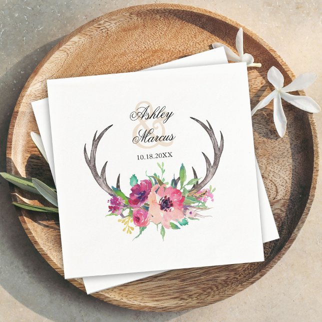 Serviettes Jetables Antlers Rustiques Boho Floral Allure (Créateur téléchargé)