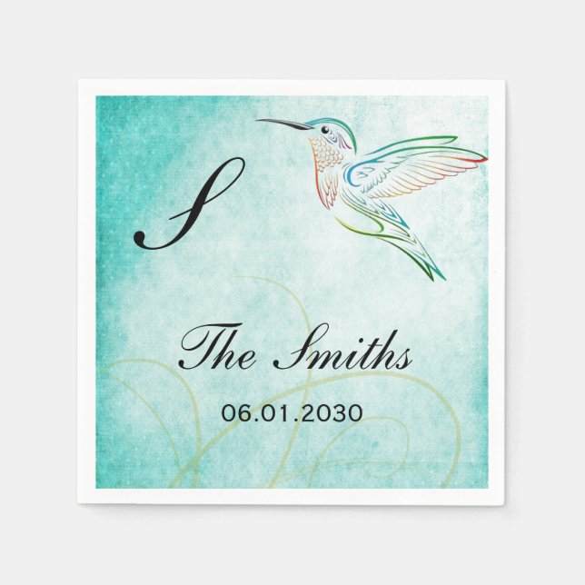 Serviettes Jetables Aqua Hummingbird Mariage d'aquarelle (Devant)