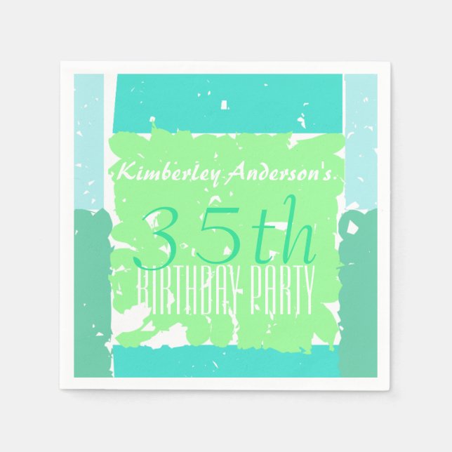 Serviettes Jetables Aqua Mint Green Batik 35e anniversaire papier serv (Devant)