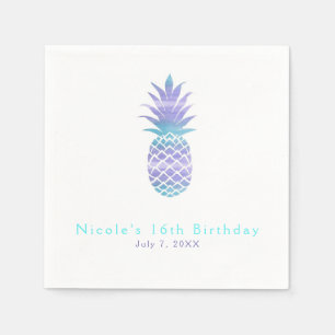 Serviettes Jetables Aqua Sarcelle et Ananas Violet Soirée Tropical Chi