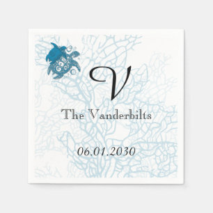 Serviettes Jetables Aqua Turtle Love Mariage