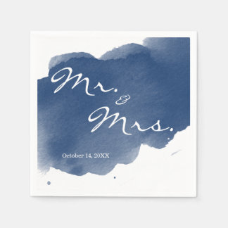 Serviettes Jetables Aquarelle bleu marine M. Mme Cocktail Party Napkin