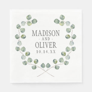 Serviettes Jetables Aquarelle Eucalyptus cadre feuille MARIAGE