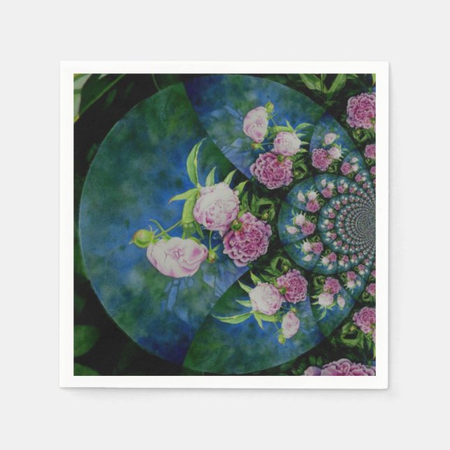 Serviettes Jetables Aquarelle florale de pivoine rose blanc (Devant)