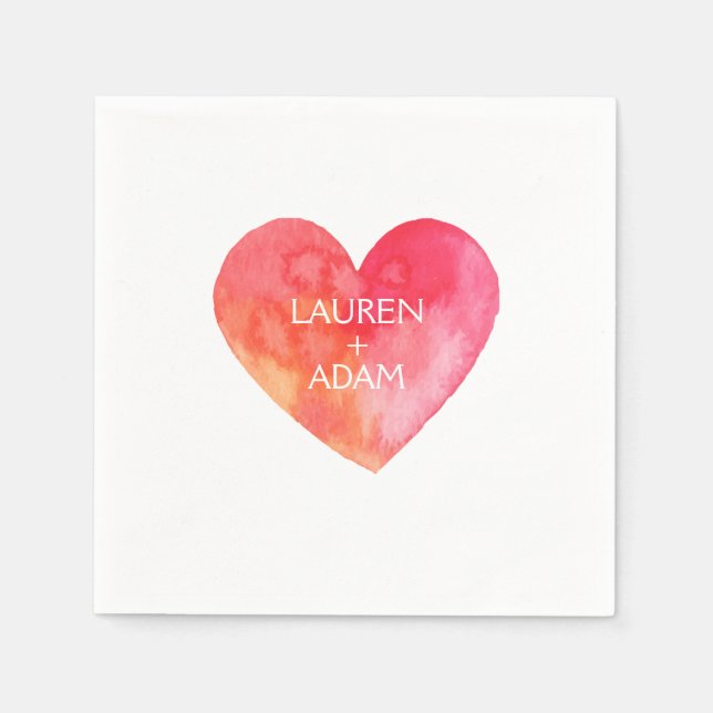 Serviettes Jetables Aquarelle Papier Coeur serviettes pour mariage (Devant)