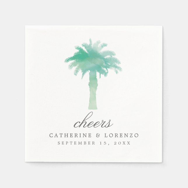 Serviettes Jetables Aquarelle Serene Palm Tree | MARIAGE (Devant)