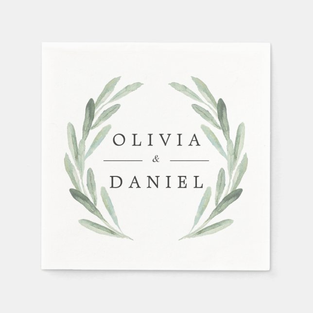 Serviettes Jetables Aquarelle simple et élégante Mariage de verdure (Devant)