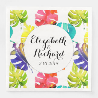Serviettes Jetables Aquarelle Tropical Feuille mariage monogramme