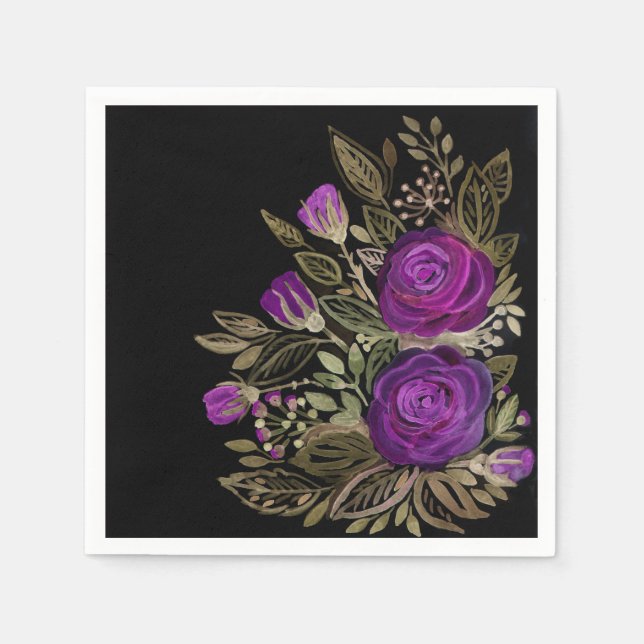 Serviettes Jetables Aquarelle violet roses (Devant)