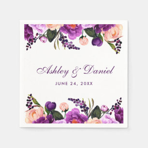 Serviettes Jetables Aquarelle violet Ultra violet Mariage floral P