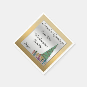 Serviettes Jetables Arbre de Noël Glamour & Cadeaux Faux Brillant