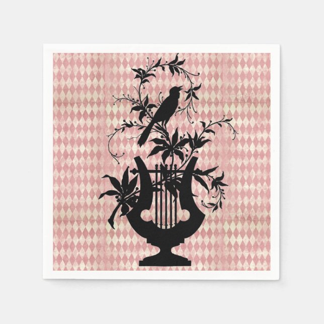 Serviettes Jetables Arlequin Harpe Oiseau Silhouette Cocktail Napkins (Devant)