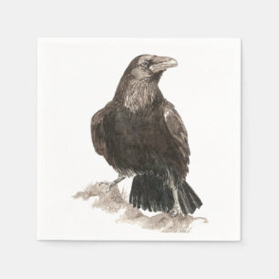 Serviettes Jetables Art de nature d'oiseau de Raven d'aquarelle