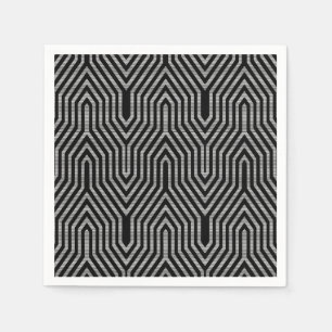 Serviettes Jetables Art Déco Géométrique - noir et blanc