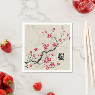 Serviettes Jetables Art oriental de fleurs de cerisier de Sakura de
