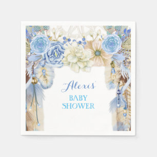 Serviettes Jetables Attrape-rêve Boho Plume Tribal Bleu Pervenche