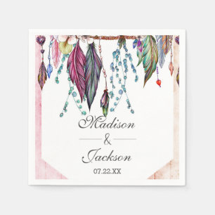 Serviettes Jetables Attrape-rêves Boho & Plumes Mariage Monogramme Ros