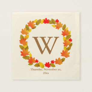 Serviettes Jetables Automne, Monogramme Thanksgiving