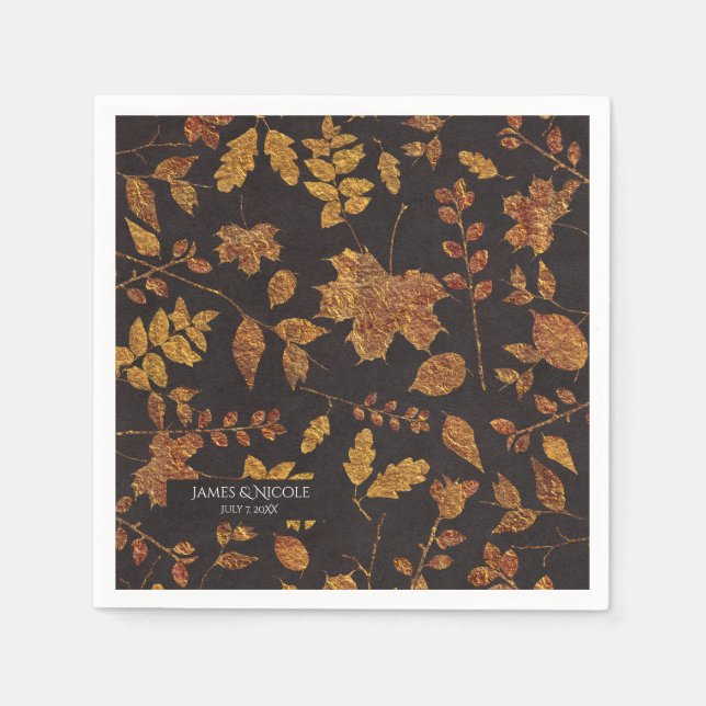 Serviettes Jetables Automne Rustique Golden Feuilles Élégant mariage (Devant)