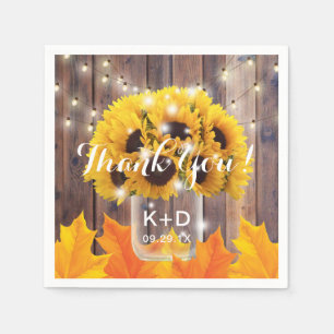 Serviettes Jetables Autumn Sunflower Jar String lumières Mariage rusti