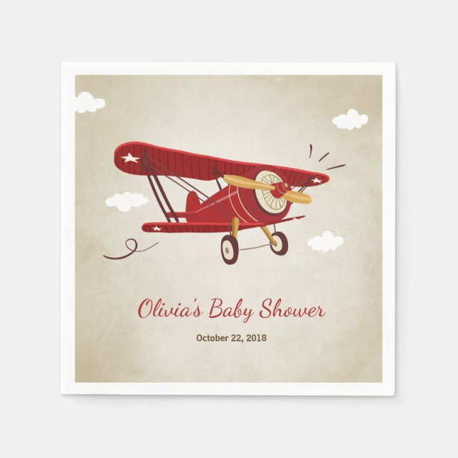 Serviettes Jetables Avion Baby shower Napkin Adventure Travel Plane (Devant)