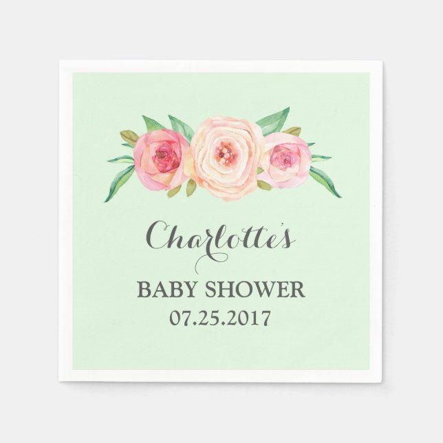 Serviettes Jetables Baby shower à la menthe rose pâle (Devant)