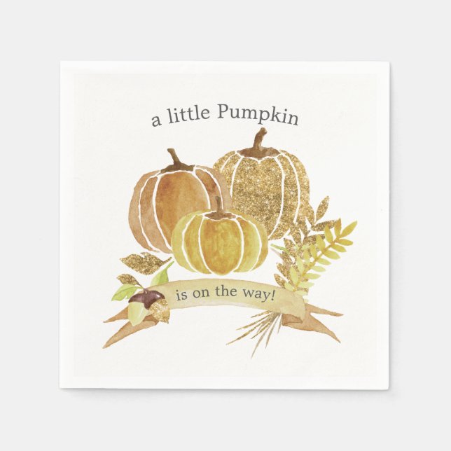 Serviettes Jetables Baby shower d'automne Citrouille aquarelle (Devant)