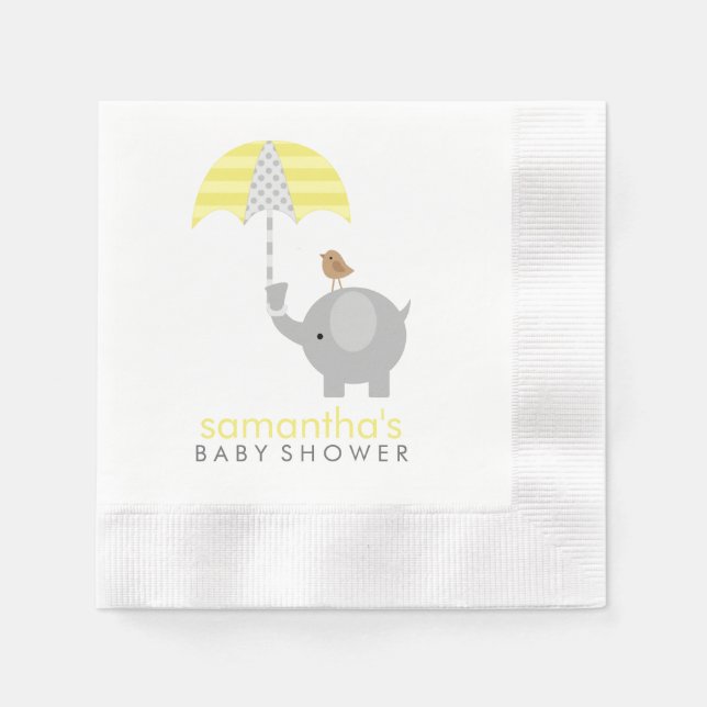 Serviettes Jetables Baby shower d'éléphant gris et jaune (Devant)