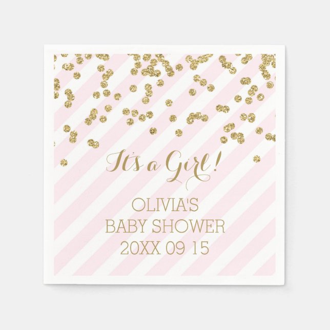 Serviettes Jetables Baby shower Gold Blush Pink Confetti Grilles (Devant)