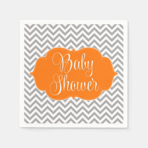 Serviettes Jetables Baby shower gris orange moderne de Chevron